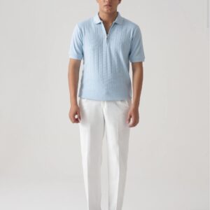 DROP NEEDLE ZIP POLO | POWDER BLUE